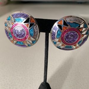 Berebi aztec style light metal enameled earrings (349)